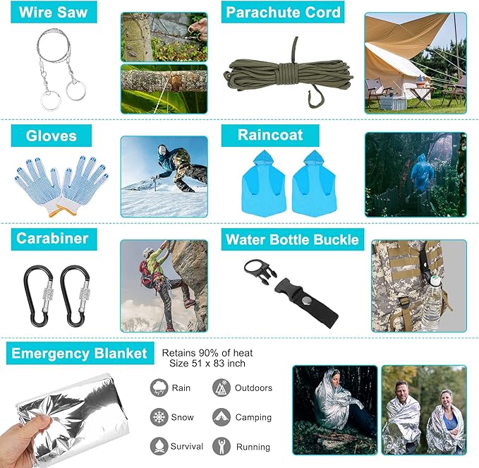 Survival Gear Professional Kit and Large Camping Backpack, First Aid Kit - Image 5