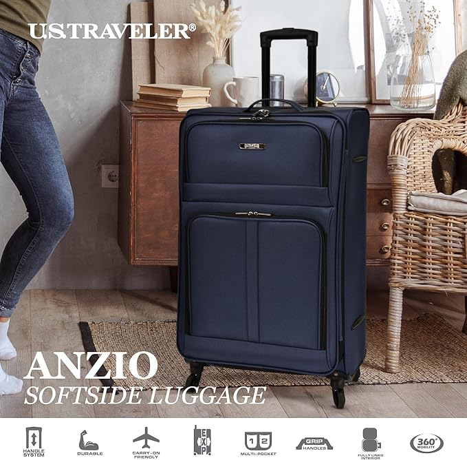 U.S. TRAVELER Anzio Softside Expandable Spinner Luggage, Checked-Medium 26-Inch - Image 2