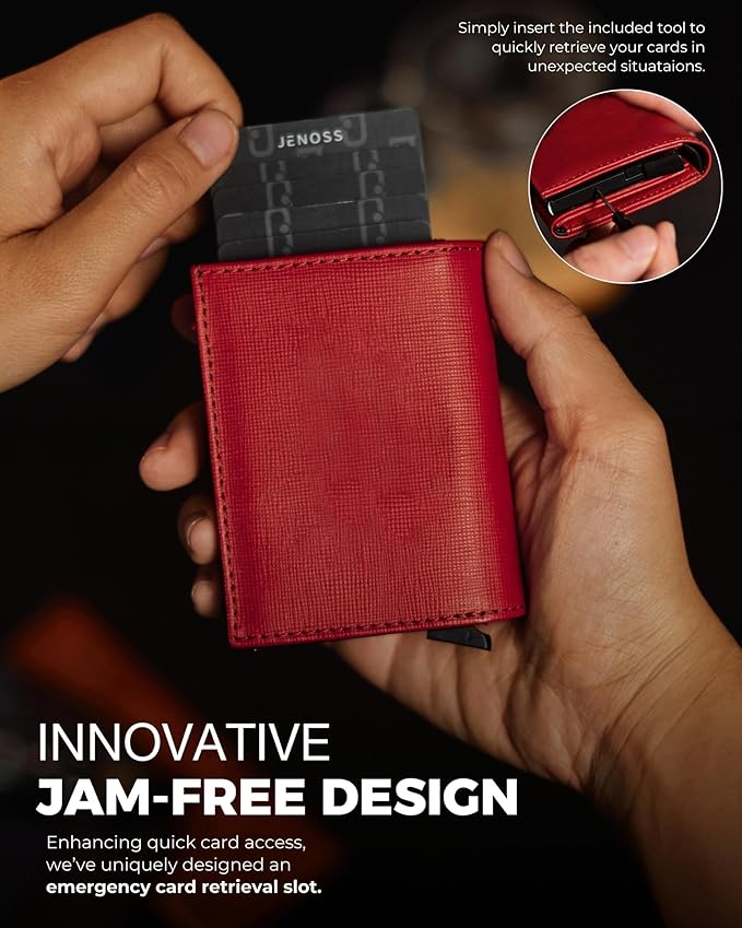 Jenoss Smart Wallet For Men & Women: Full Grain Leather, Handcrafted, Slide - Image 3