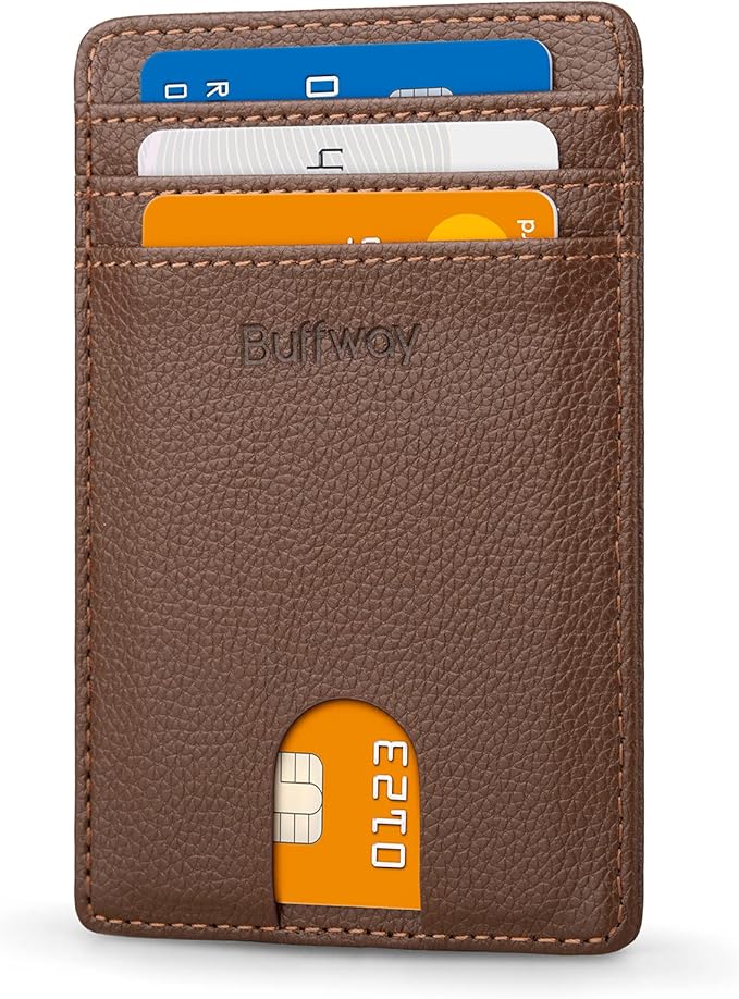 Buffway Mens Slim Wallet, Minimalist Thin Front Pocket Leather Credit Card by Buffway