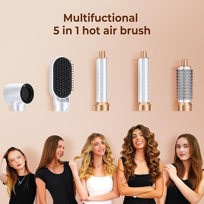 5 in 1 Blow Dryer Brush, Upgrade Hair Dryer Brush Air Curler Air Curling Wrap Styler, Detachable Hot Air Brush Negative Ion Curling Brush Iron, Hair Styling Tools for Drying Curling Straightening