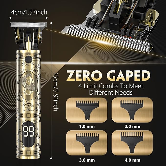 Hair Clippers for Men Cordless Professional Beard Trimmers with LCD Display Electric Grooming Rechargeable Shaver Zero Gapped T/Blade Cutting Kit Gift for Women Men Children