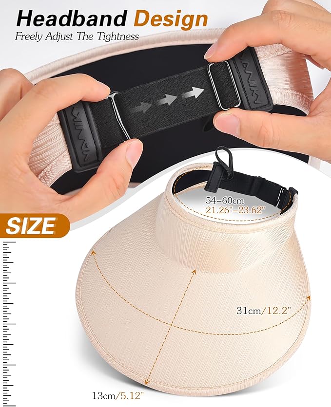 Sun Visor Hats for Women, UPF50+ Wide Brim Sun Hats Adjustable Foldable Beach - Image 6
