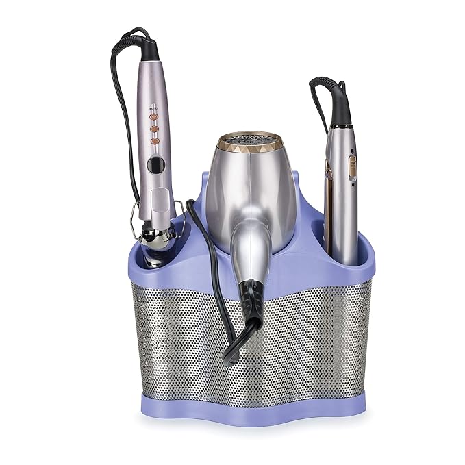 Polder Style Station, Hair Tool Organizer for Hair Dryer, Curling Iron, Hair Straightener, Easy-to-Store Hair Styling Station, Periwinkle and Silver