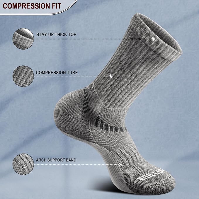BULLIANT Compression Socks for Men 6Pairs, Athletic Crew Socks Cushioned For - Image 3
