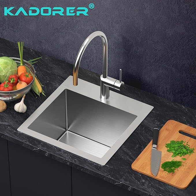 15 x 15 Inch Drop In Kitchen Bar Sink, Stainless Steel Single Bowl Topmount Bar - Image 2