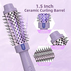 1.5 Inch Thermal Brush Blowout with 5 Temp Settings, Universal Voltage Hair Curling Iron, Ceramic Ionic Thermal Round Curling Brush Suitable for Medium and Long Hair, Purple