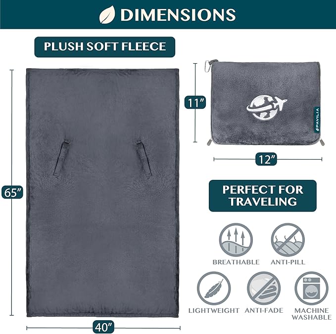 PAVILIA Travel Blanket and Pillow, Arms Opening Airplane Blankets - Image 7