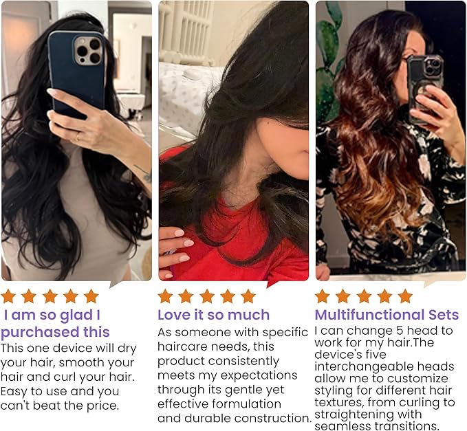 5 in 1 Blow Dryer Brush, Upgrade Hair Dryer Brush Air Curler Air Curling Wrap Styler, Detachable Hot Air Brush Negative Ion Curling Brush Iron, Hair Styling Tools for Drying Curling Straightening