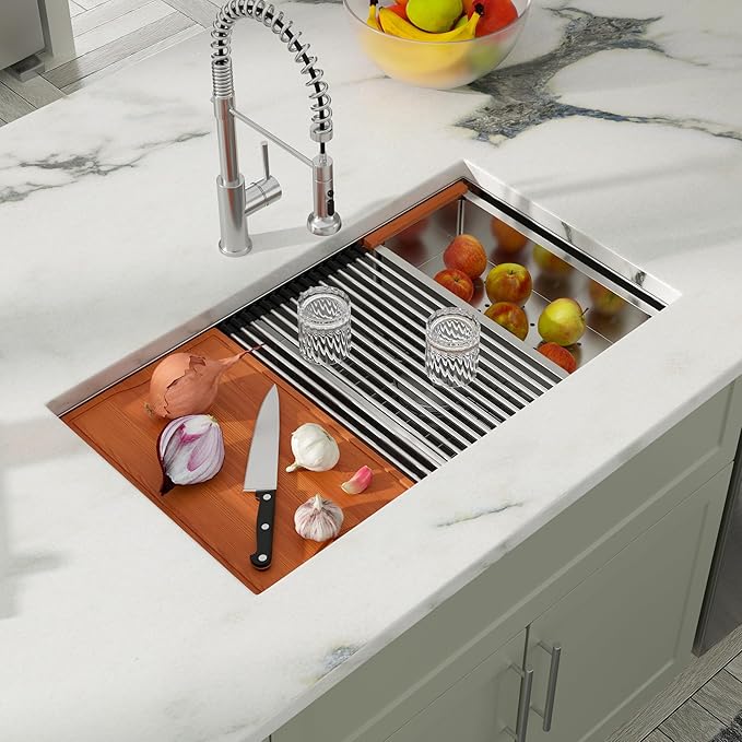 Dcolora 33 In. Double Bowl Kitchen Sink Undermount Sink Workstation Stainless - Image 3