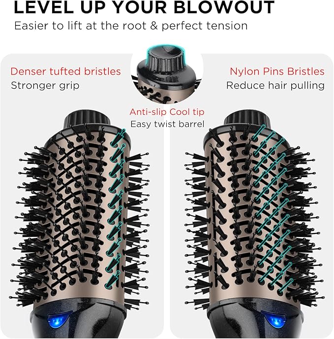 One Step Hair Dryer & Volumizing Hot Air Brush, Blow Dryer, Ceramic Straightener, Curler & Hot Comb 4 in 1 Salon Ionic Brush, Hair Styling Tools, Black