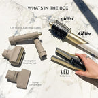 Shark Glam Ceramic & Powerful Air Styling & Drying System, with Silki Straightener & Shark Glossi Air Glosser, for Drying, Curling, Straightening & Glossing, Gold, HD6051S (Straight & Wavy Hair)