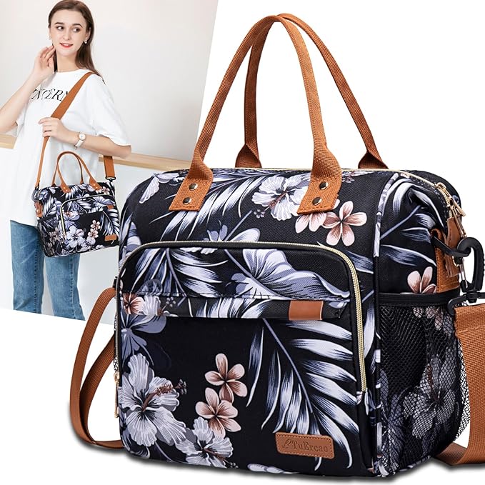 Hibiscus Lunch Box for Women Adult Insulated Lunch Bag Ladies Lunch Tote Bag - Image 9