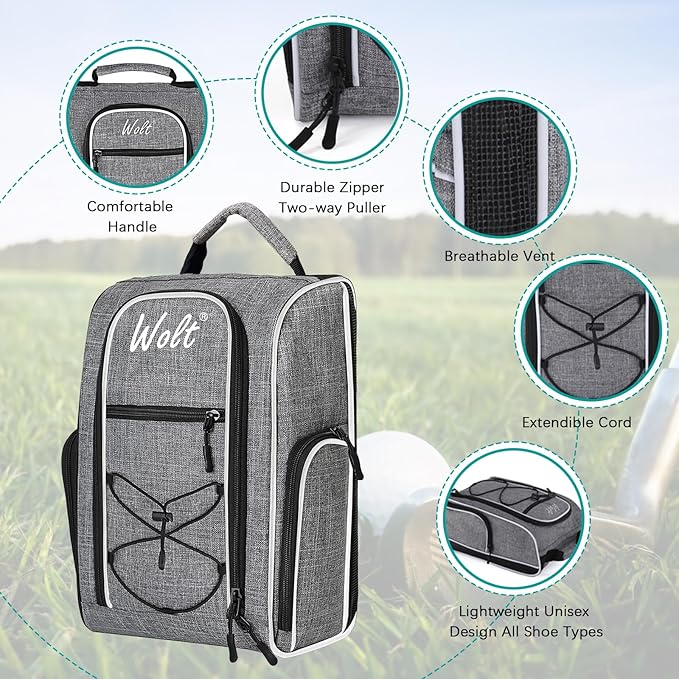 Wolt 2 Pcs Golf Shoe Bag for Travel- Zippered Shoes Carrier Bags - Image 3