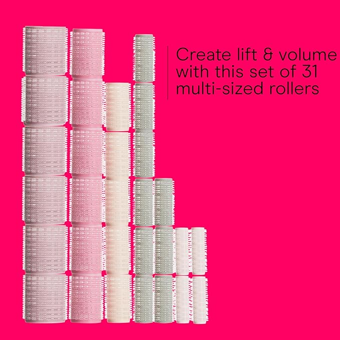 Conair Heatless Curls Hair Roller - 31 Count, Assorted sizes & Colors - Pink, Gray & Purple - Overnight Curl Rollers w/storage case