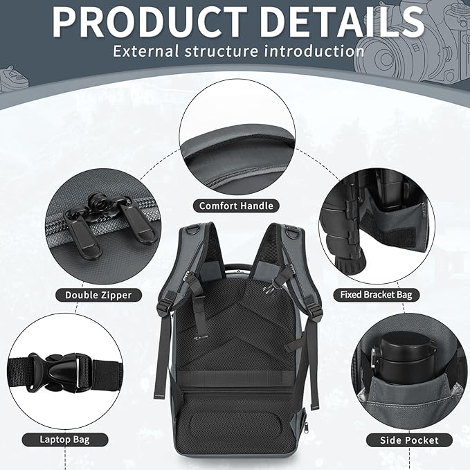 TORIBIO Camera Backpack, Hardshell DSLR Photography Camera Bag, Waterproof Hard - Image 5