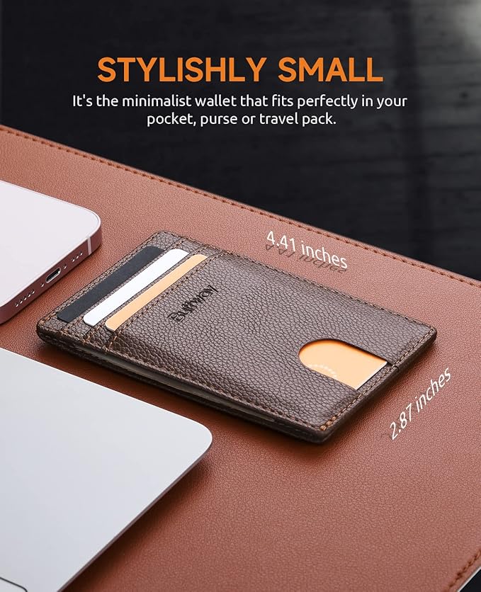 Buffway Mens Slim Wallet, Minimalist Thin Front Pocket Leather Credit Card - Image 6