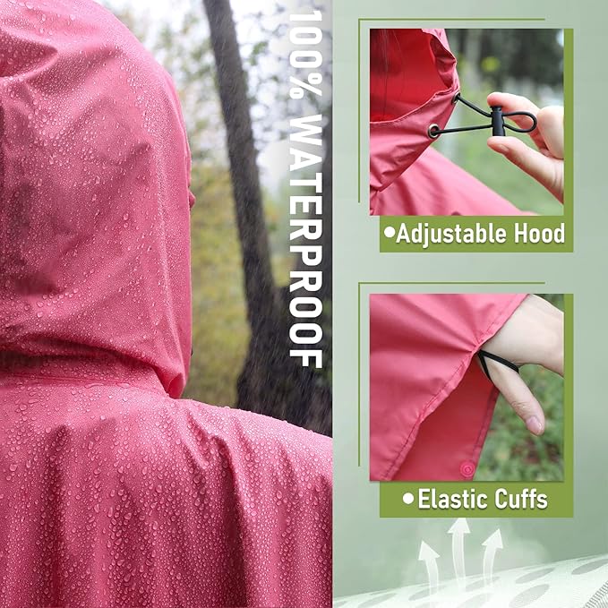 SaphiRose Unisex Rain Poncho Raincoat Hooded - Image 3