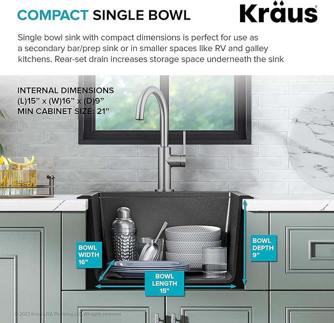 KRAUS Bellucci 18-inch Granite Workstation Drop In Top Mount Single Bowl - Image 6