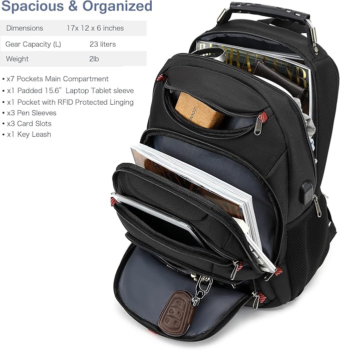 Boniyee Travel Backpack 17.3 Inch, Business Anti-Theft Laptop Bag - Image 2