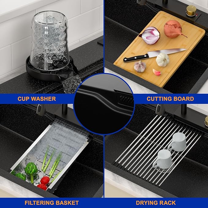 Dcolora Waterfall Smart Kitchen Sink 33x22 Drop In Single Bowl Multifunctional - Image 7