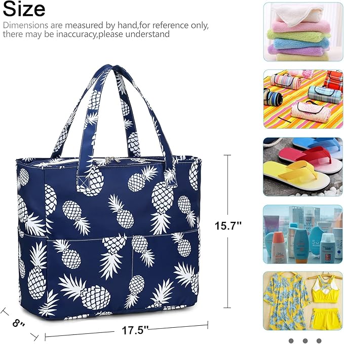 LEDAOU Large Beach Tote Bag Women Waterproof Sandproof Zipper Beach Tote Bag - Image 7
