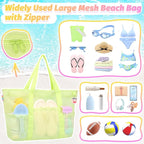 Tagitary Mesh Beach Bag with Zipper Large Beach Tote Waterproof Sandproof with - Image 3