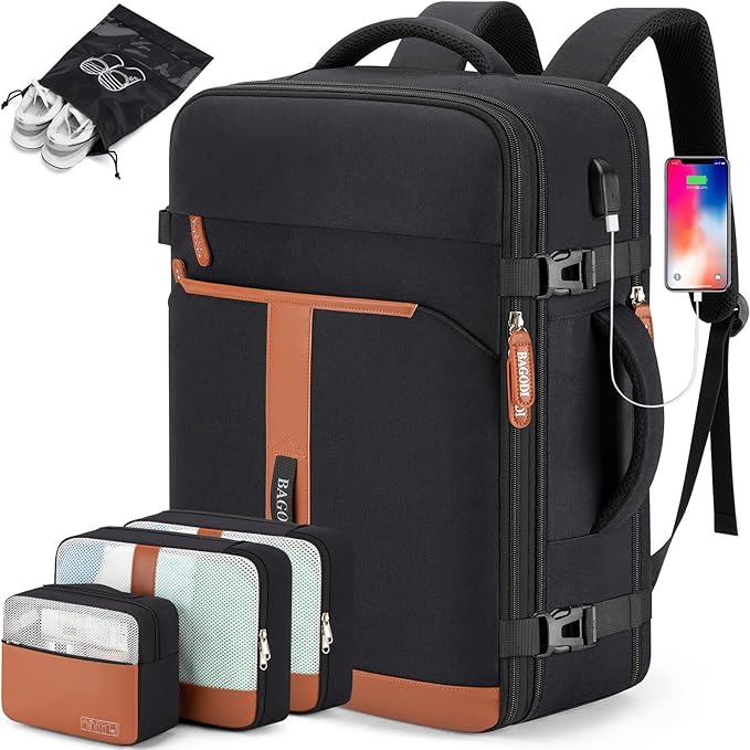 42L Travel Laptop Backpack, Expandable Carry-on Luggage, Anti-Theft Business by BAGODI