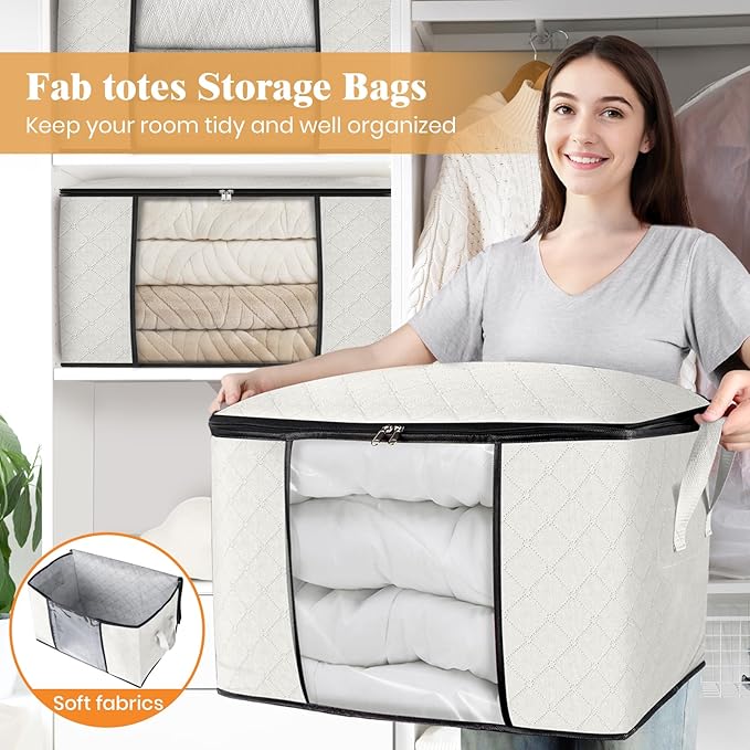 Fab totes 24 Gallons Clothes Storage, Foldable Thick Fabric Blanket Storage Bags - Image 5