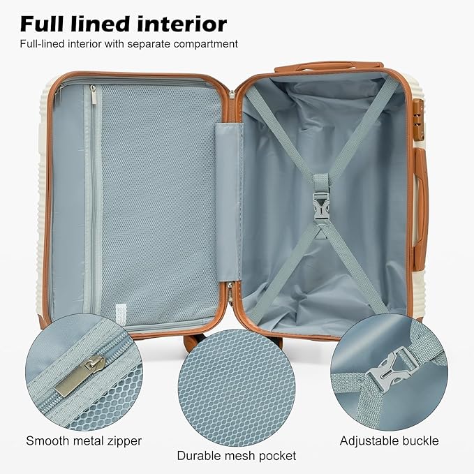 LONG VACATION 3 Piece Carry On Luggage 20 Inch Suitcase - Image 4