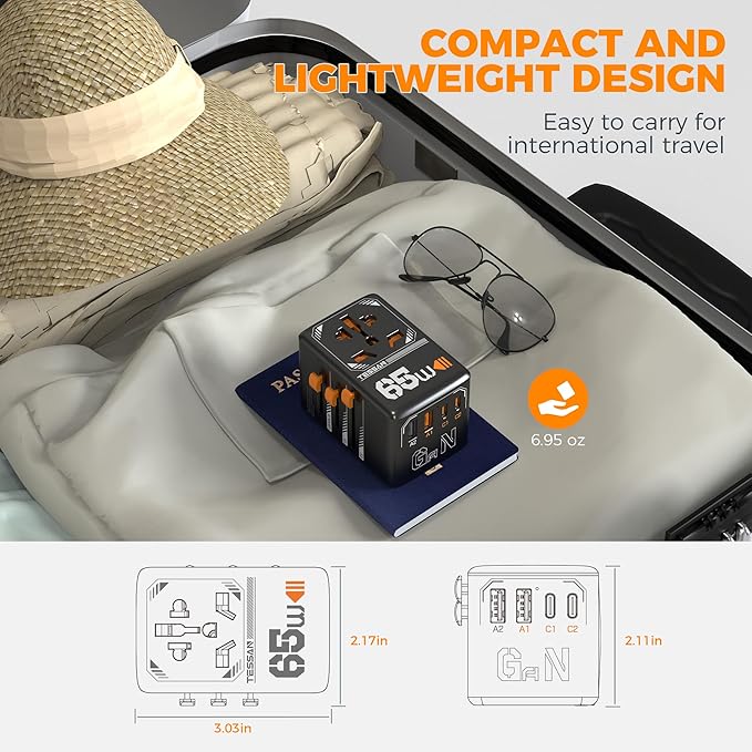 TESSAN Universal Travel Adapter, GaN 65W International Plug Adaptor - Image 7