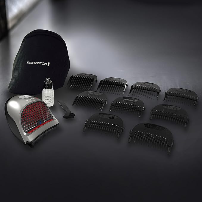 Remington Shortcut Pro Self-Haircut Trimmer Kit, Waterproof Cordless Electric Razor for Head, Beard, and Body, Curved Blades and 9 Trimmer Lengths, Head Shaver, 5-Minute Quick-Charge, 14-Piece Set