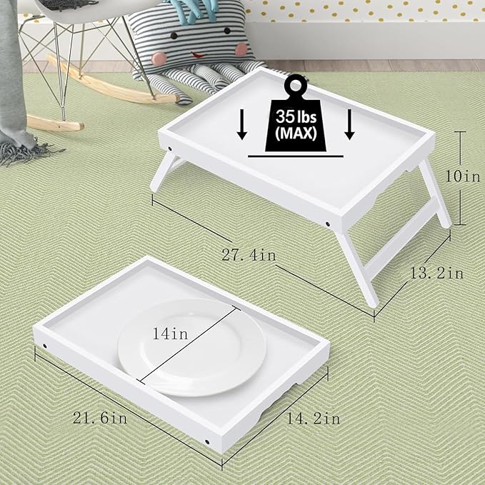 Artmeer Bed Tray Table with Folding Legs, Bamboo Breakfast in Bed - Image 3