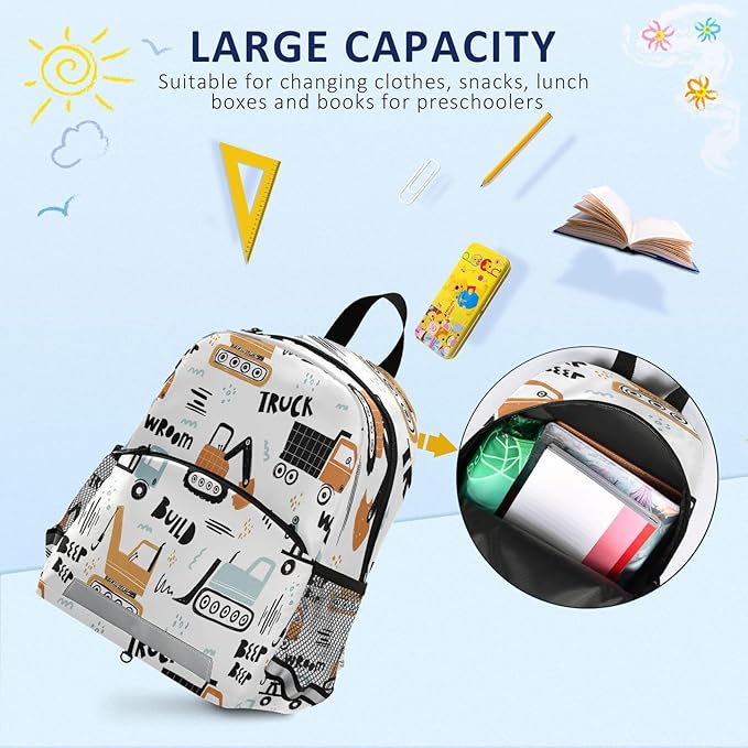 Transport Truck Excavator Toddler Backpack Boys Girls Kids Preschool Bookbag - Image 5