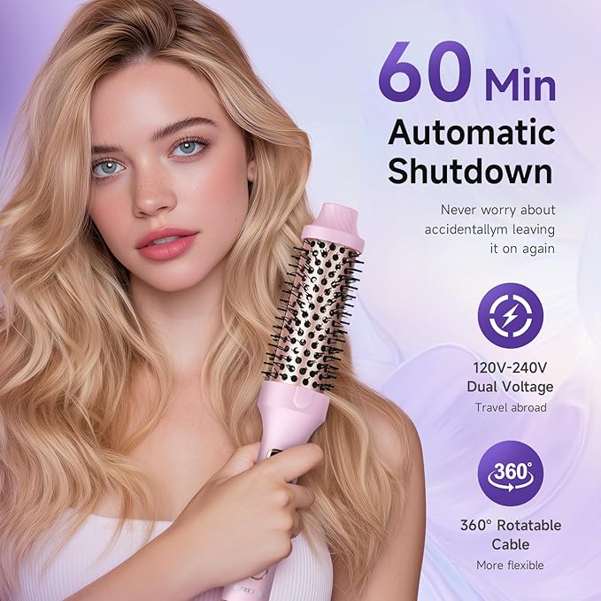PRITECH Thermal Brush 1.5 inch, Heated Round Brush Creates Blowout Look, Ionic Curling Iron Brush with Adjustable Temperature, Dual Voltage Hair Styling Tool
