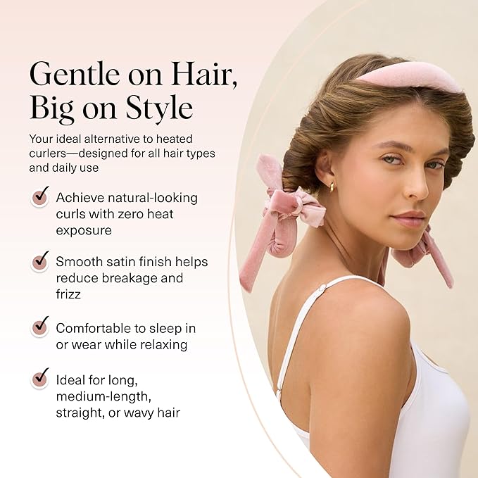 Kitsch Velvet Heatless Curling Set - Heatless Curls Overnight - Comfortable No Heat Hair Curlers With Two Velvet Scrunchies to Sleep In for Frizz-Free & Non-Damage Styling - Terracotta