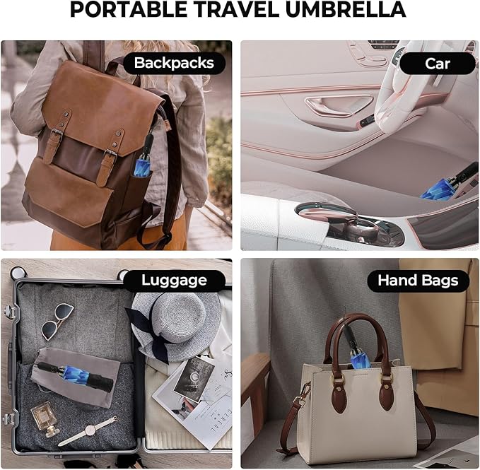 Compact Inverted Travel Umbrella, Automatic Open Close, 9-Rib 46 Inch Windproof - Image 7