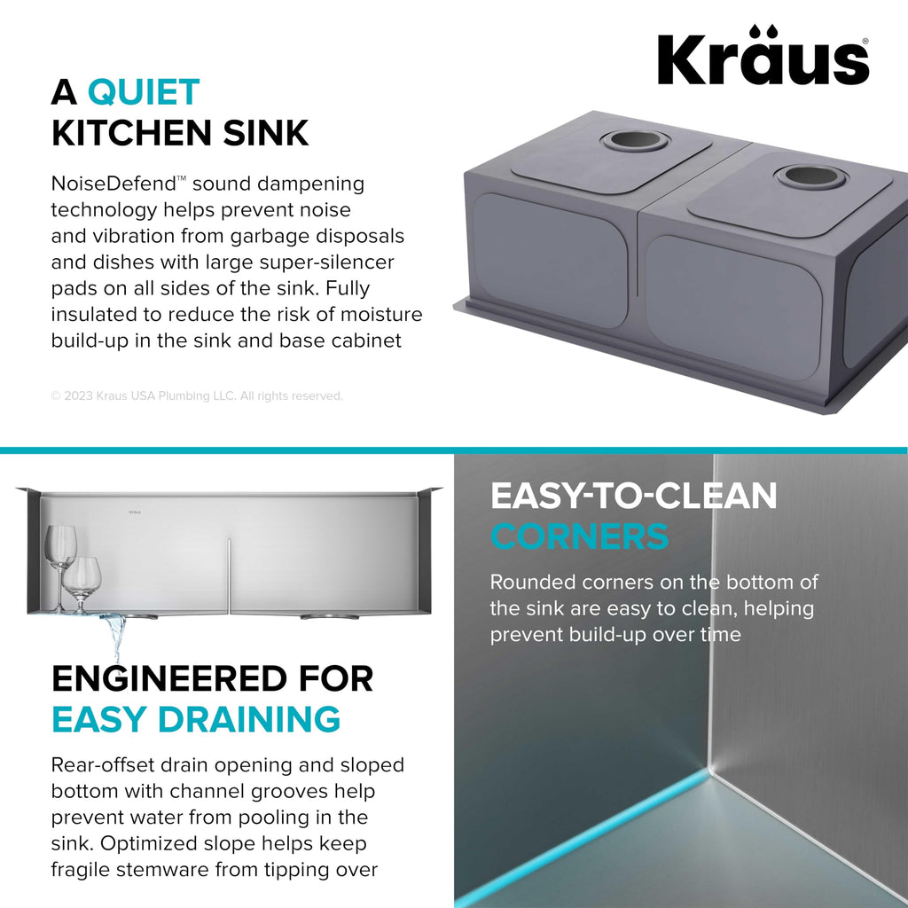 Stainless Steel 33 in Double Bowl Undermount Kitchen Sink KWU112 (Stainless Steel / 33 inch / Double Bowl Sink)