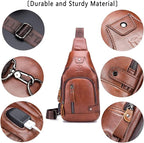 BULLCAPTAIN Leather Sling Bag Mens Chest Bag Casual Shoulder Crossbody Bags - Image 4