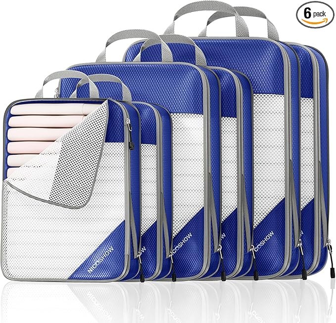 Compression Packing Cubes 6 Set, Compressible Space-Saving Packing Cubes by NICOSHOW