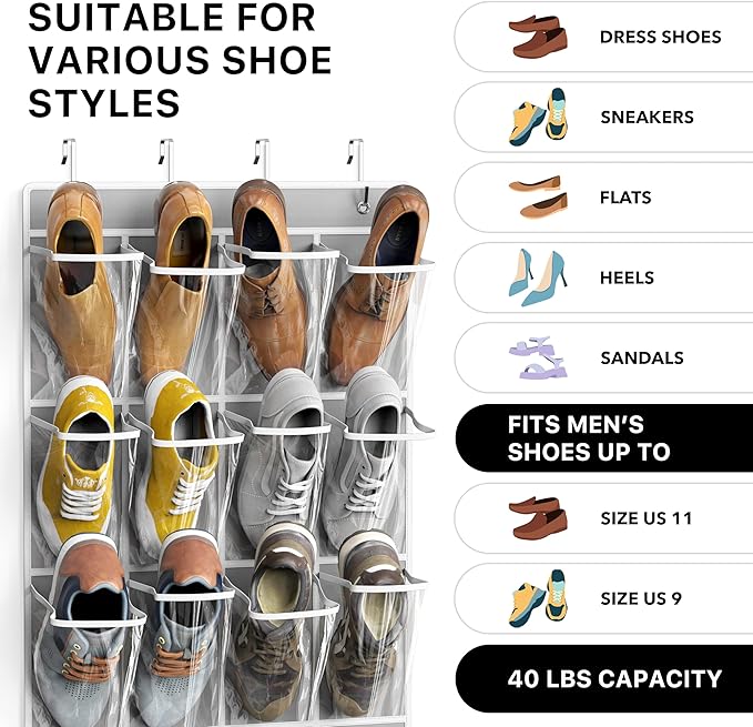 Simple Houseware 24 Pockets Large Clear Pockets Over The Door Hanging Shoe - Image 3