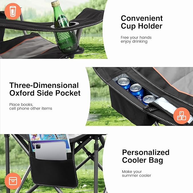 HIGH POINT SPORTS Oversized Portable Camping Folding Chair, Heavy Duty Foldable - Image 6