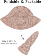 Womens Wide Brim Straw Sun Hat Foldable Floppy Crochet Beach Hat - Image 6
