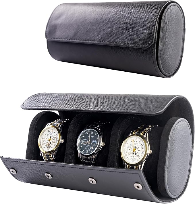 MR.OKAY 3 Watch Travel Case- Classic Leather Watch Case by MR.OKAY