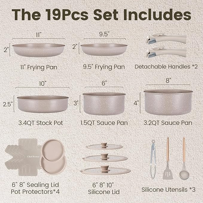 Chef Power Ceramic Nonstick Pots and Pans Set 19 Piece - Image 2