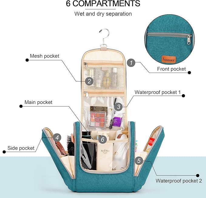 Extra Large Toiletry Bag for Women and Men, 6 Organizer Compartments, Holds - Image 3