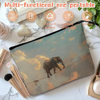 Cosmetic Bags Travel Makeup Toilet Case Waterproof Pouch for Women Girls 6.7X9.45inches - Elephant'S Aerial Adventure on A Thin Rope