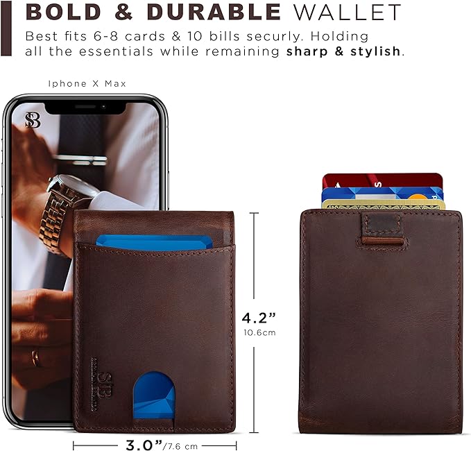 SERMAN BRANDS RFID Blocking Slim Bifold Genuine Leather Thin Minimalist Front - Image 5