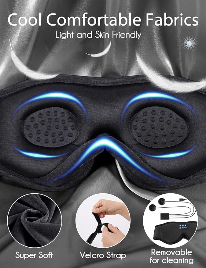 LC-dolida Sleep Headphones, Sleep Mask Bluetooth Wireless Music Eye Mask - Image 3