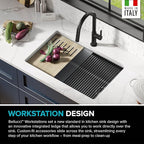 KRAUS Kitchen Sink Bellucci 29” Undermount Workstation Granite, Metallic Gray - Image 5